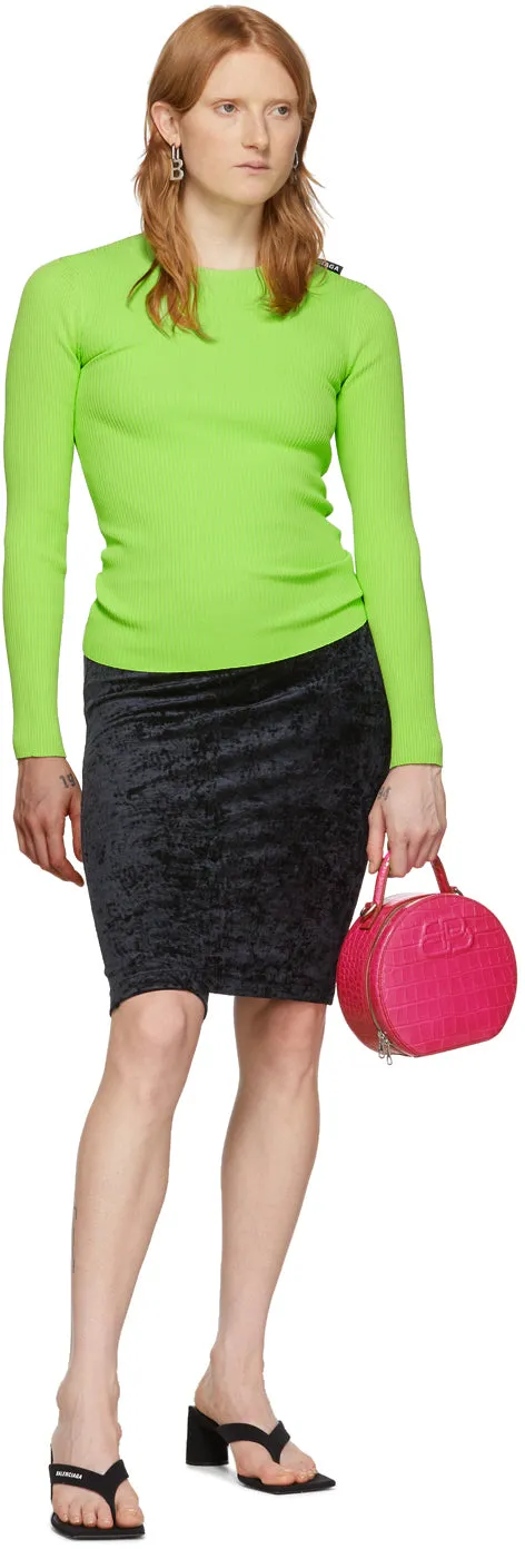 Balenciaga Black Crushed Velvet Cycling Skort
