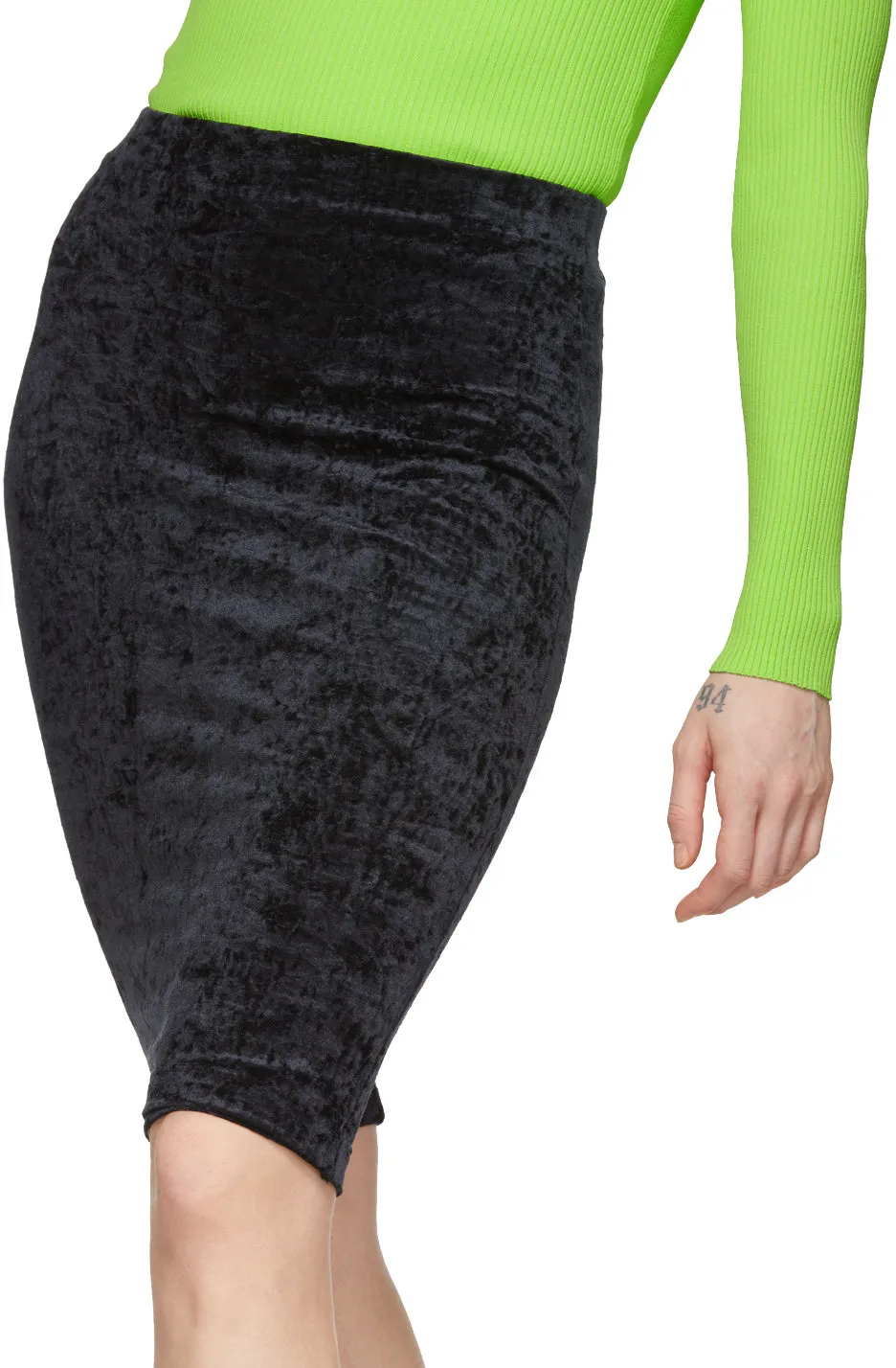 Balenciaga Black Crushed Velvet Cycling Skort
