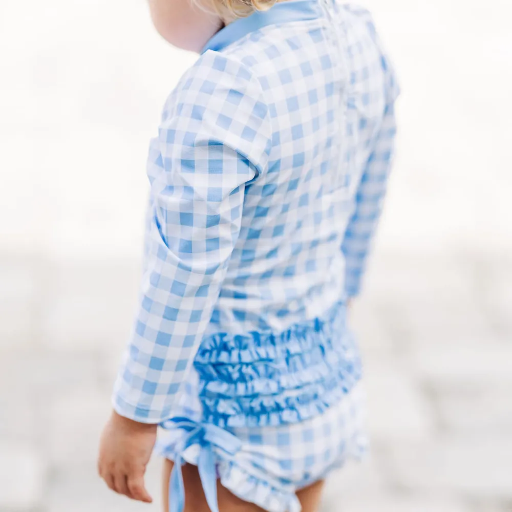 Blue Gingham Ruffle Bottom Swimsuit