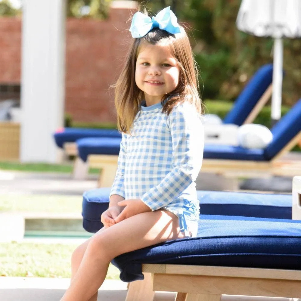 Blue Gingham Ruffle Bottom Swimsuit