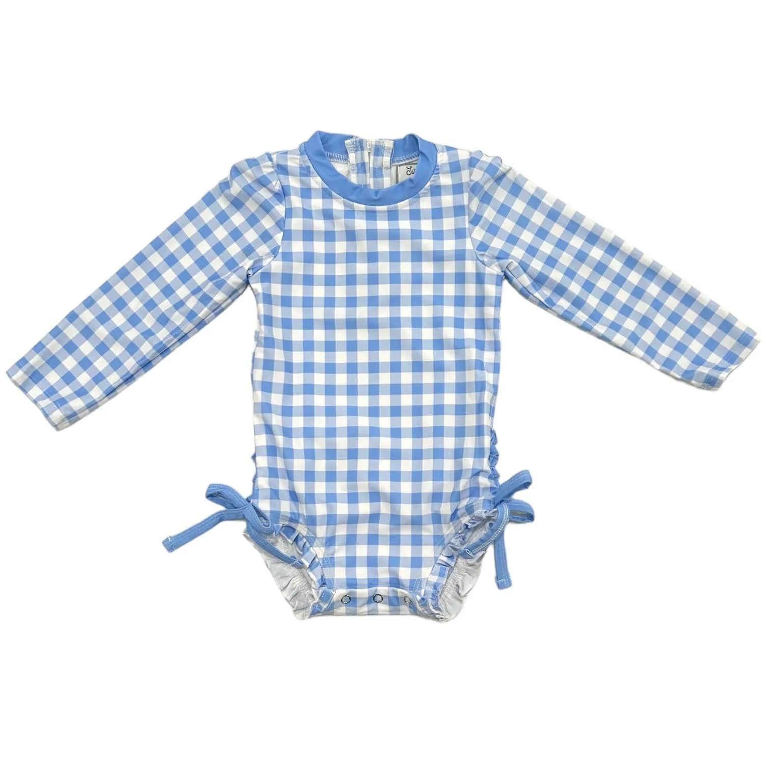 Blue Gingham Ruffle Bottom Swimsuit