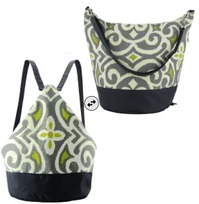Granite Damask | Dark Grey Nylon | Convertible Backpack Purse